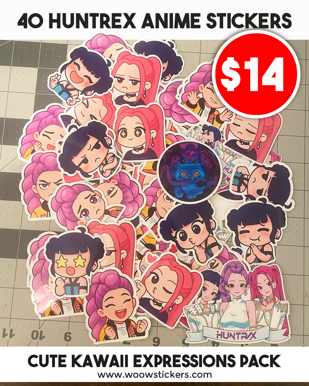 HuntRAX Kawaii Anime Sticker Pack – 40pcs (2")
