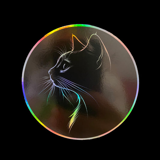 Holographic Cat Silhouette Sticker – Rainbow Shine Vinyl Decal for Laptops, Cars & More