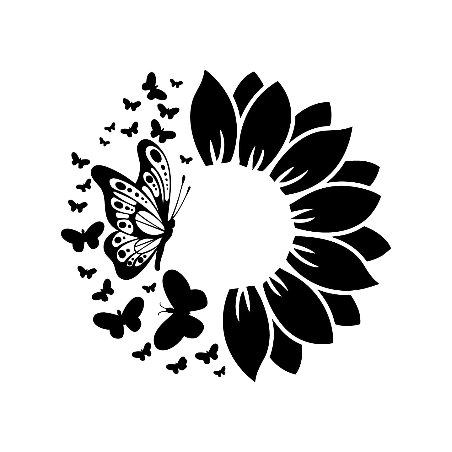 Sunflower & Butterfly Floral Vinyl Sticker 4x4 Inch – Choose Your Color