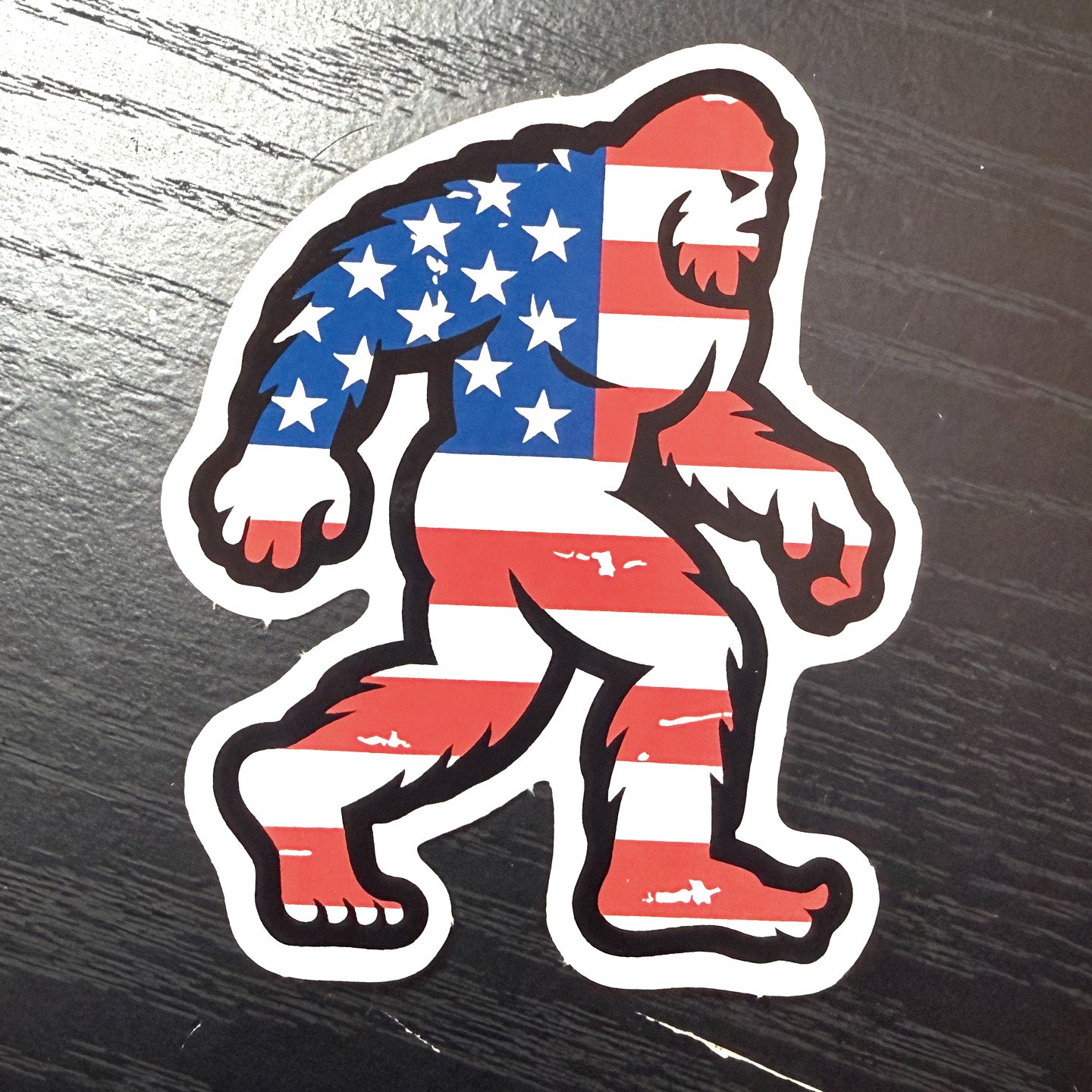 Patriotic Bigfoot US Flag Vinyl Sticker - 3" x 4" Full Color Die-Cut Decal