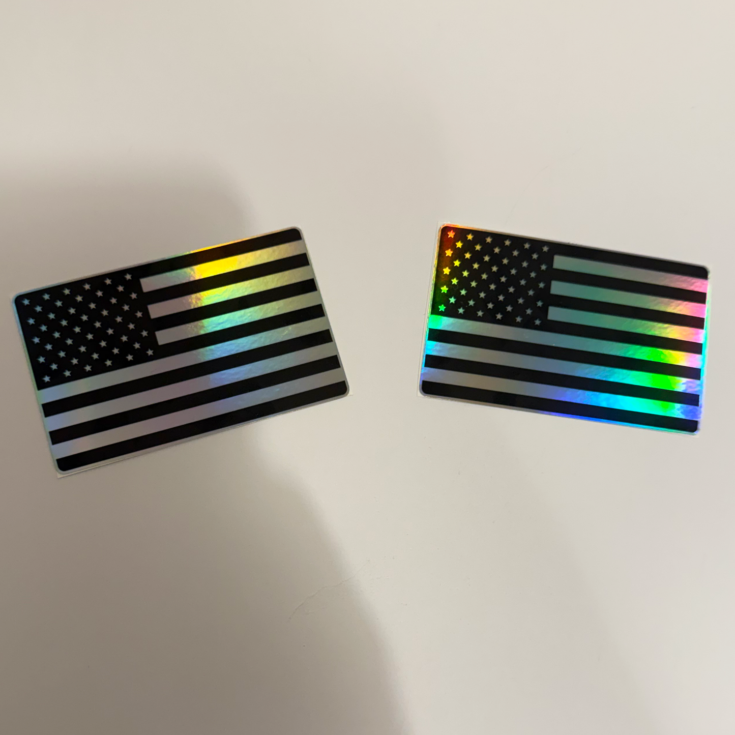 2 Pack Holographic Black American Flag Stickers – USA Flag Vinyl Decals – 4" x 2.5"