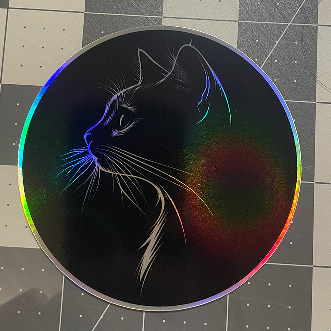 Holographic Cat Silhouette Sticker – Rainbow Shine Vinyl Decal for Laptops, Cars & More