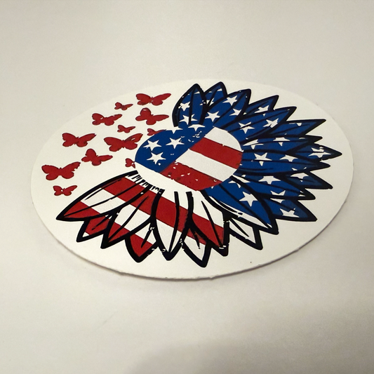 American Flag Sunflower Sticker – Patriotic Floral Vinyl Decal – Waterproof USA Pride Sticker – 3.5