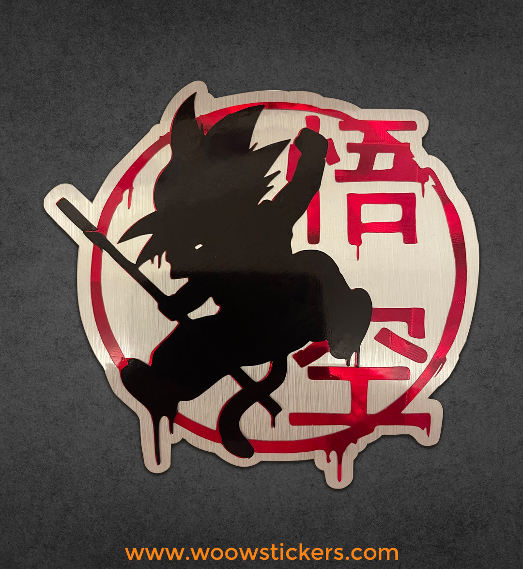 Brushed Metal Look with Red Holographic Goku Silhouette