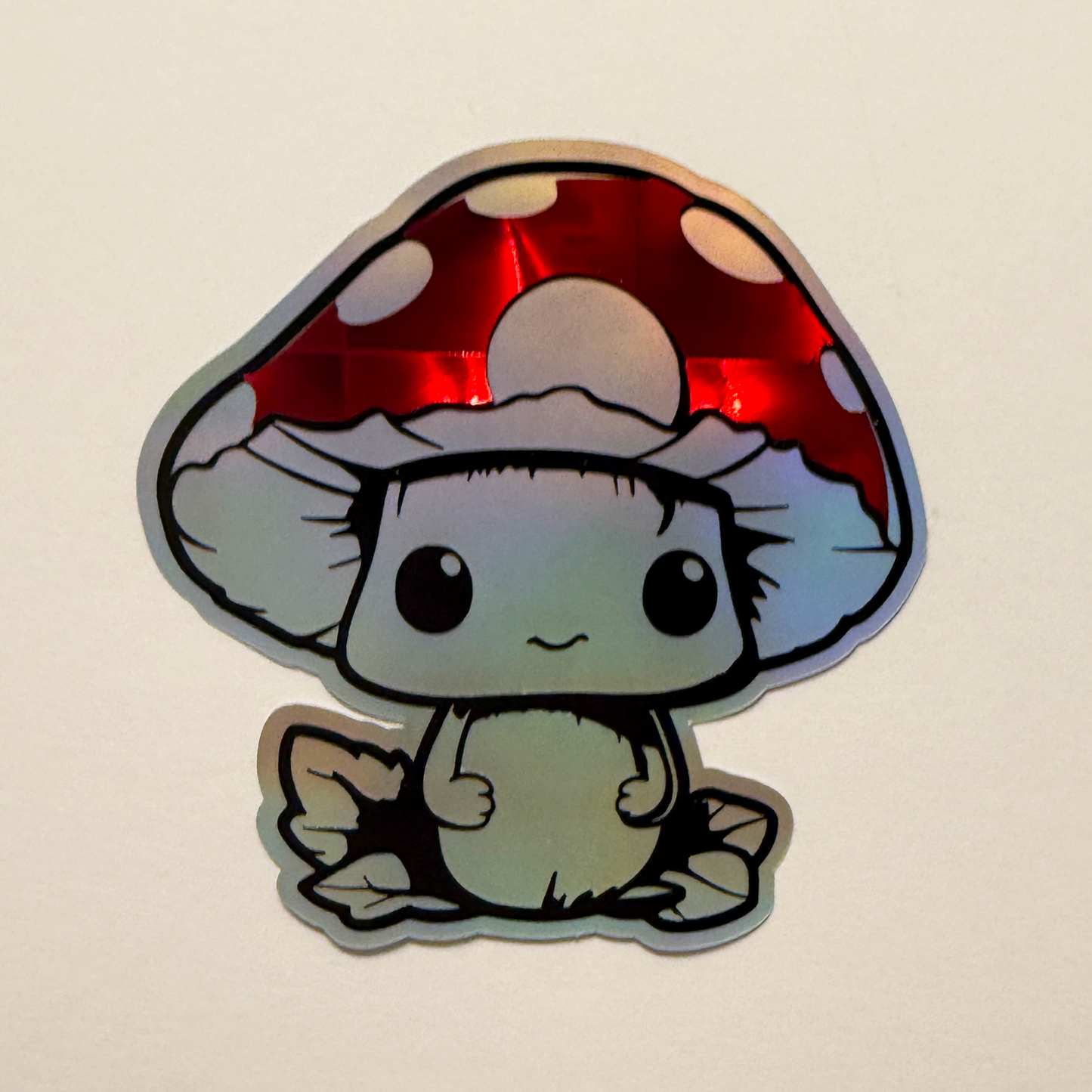 Holographic Cute Axolotl Mushroom Sticker - 3"x3" Kawaii Vinyl Decal
