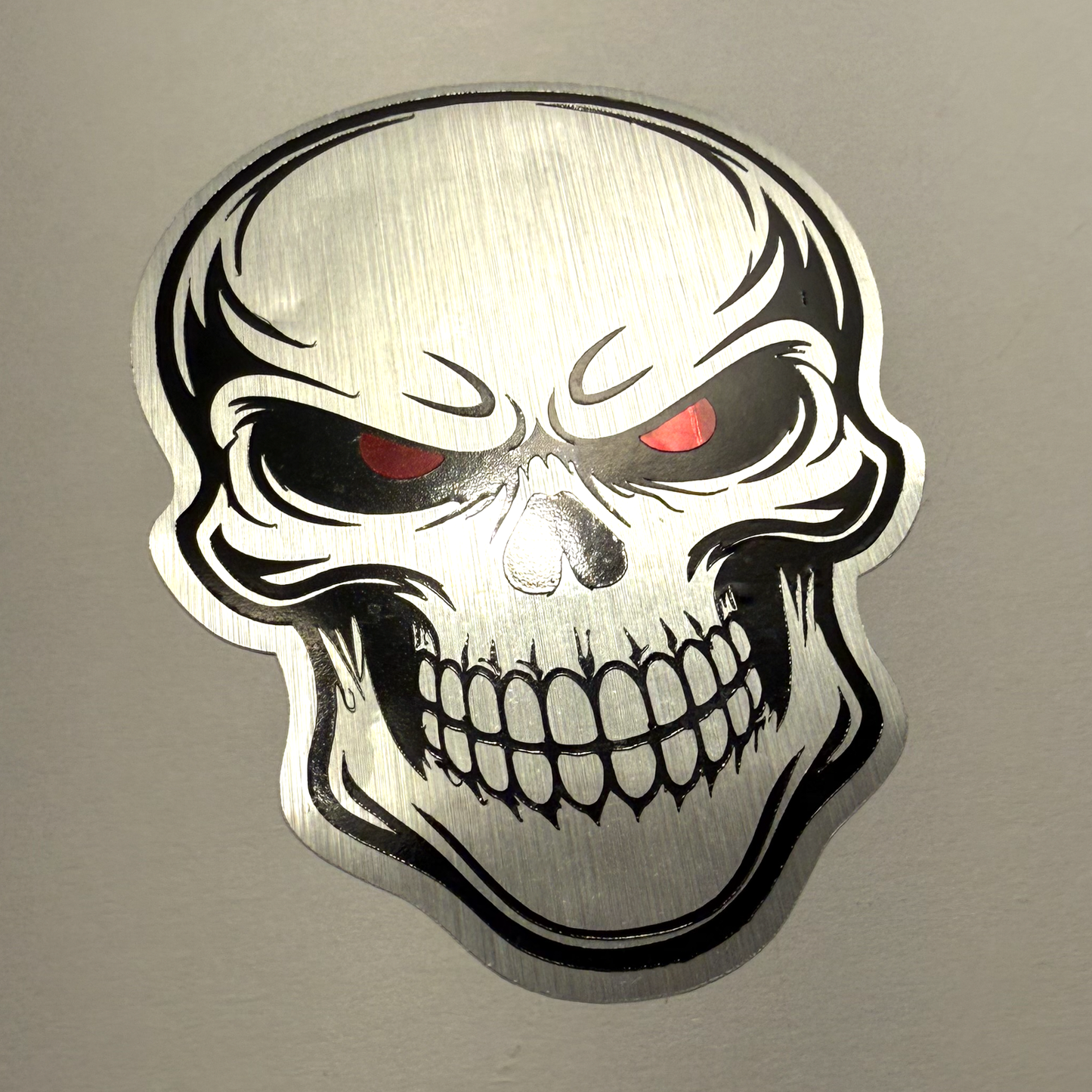Retro Metallic Skull Vinyl Sticker - 3"x4" Silver Chrome Tech Biker Decal