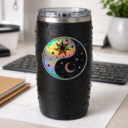 Cosmic Yin Yang Holo Stickers Pack of 2 – Celestial Vinyl Decals for Laptops, Water Bottles & More