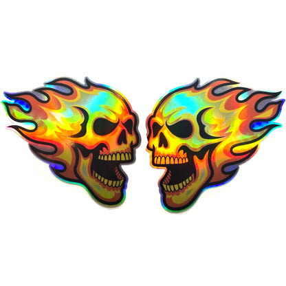 Holographic Skull Flame Decal Set - 2 Pack (Left & Right) for Cars, Motorcycles & Laptops