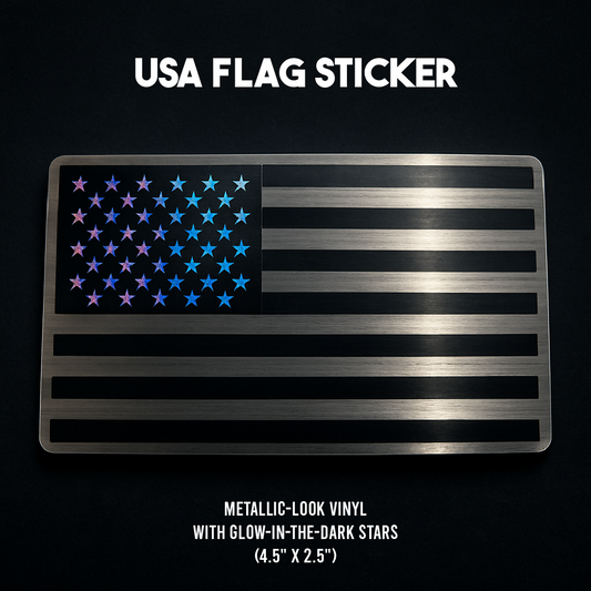 🇺🇸 USA Flag Vinyl Decal – Metallic Look with Glow-in-the-Dark Stars (4.5 x 2.5 in)