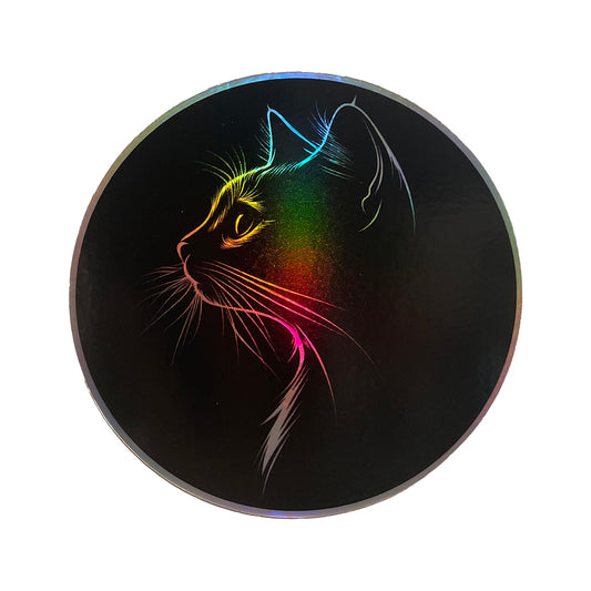 Holographic Cat Silhouette Sticker – Rainbow Shine Vinyl Decal for Laptops, Cars & More