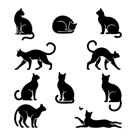 Cat Silhouette Vinyl Decal Pack – Set of 10 Cat Stickers – Available in Black or White – 2" Each