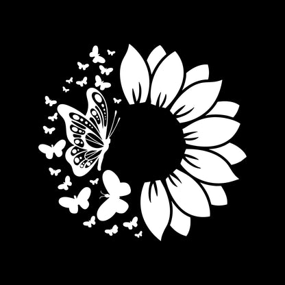 Sunflower & Butterfly Floral Vinyl Sticker 4x4 Inch – Choose Your Color