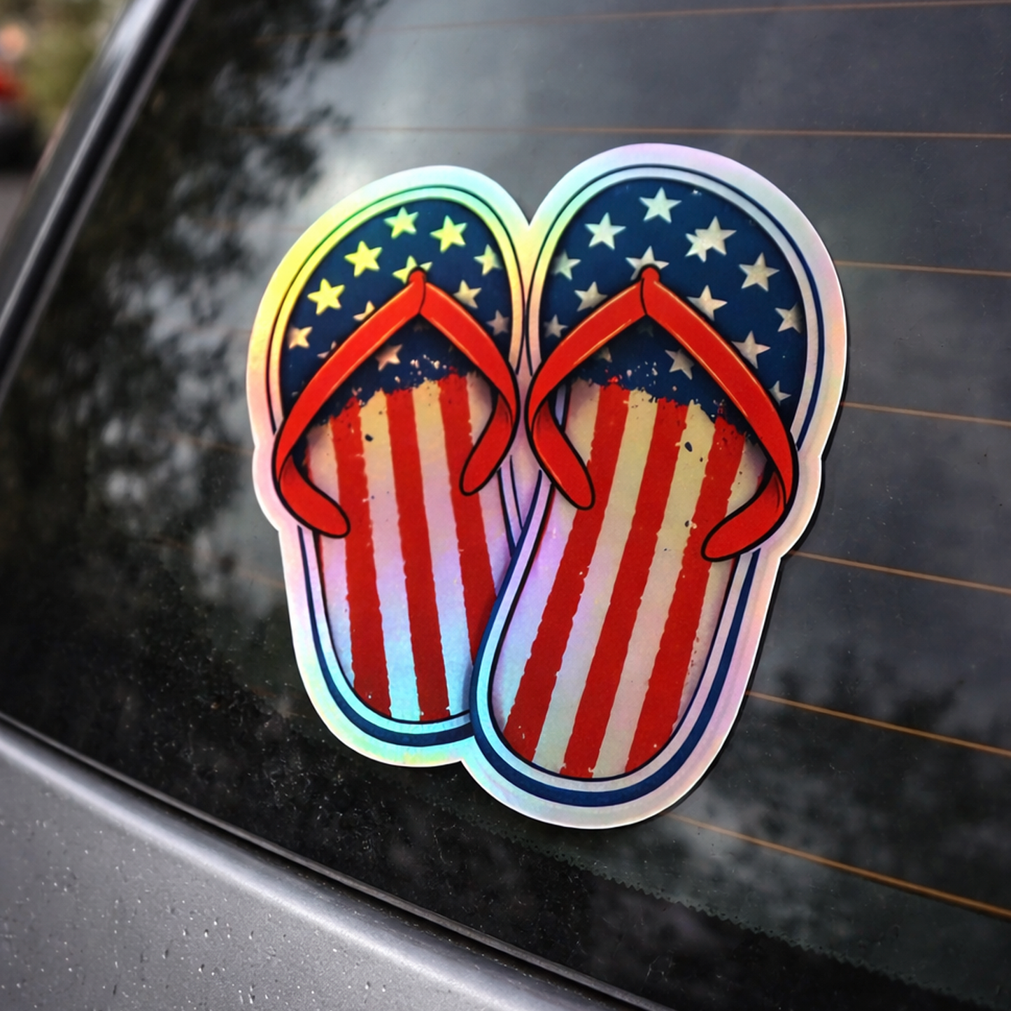 Holographic USA Flag Flip Flops Sticker Pack - 3"x4" Patriotic Decals (2-Pack)