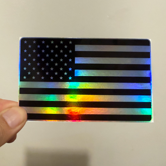2 Pack Holographic Black American Flag Stickers – USA Flag Vinyl Decals – 4" x 2.5"