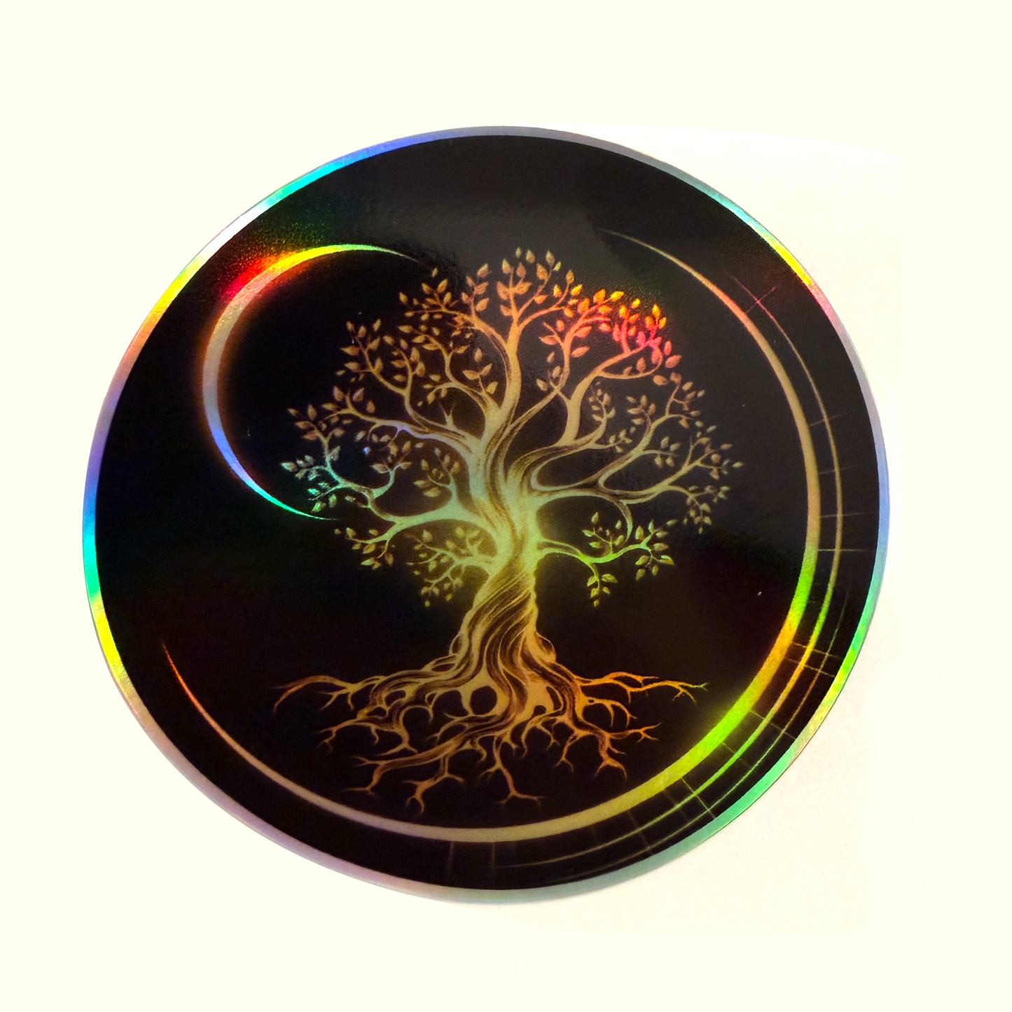 Tree of Life Holographic Sticker – Sacred Tree Vinyl Decal – 3.5" Round