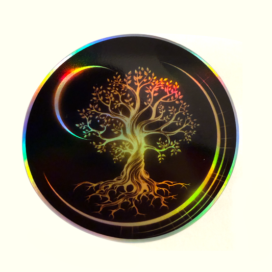Tree of Life Holographic Sticker – Sacred Tree Vinyl Decal – 3.5" Round