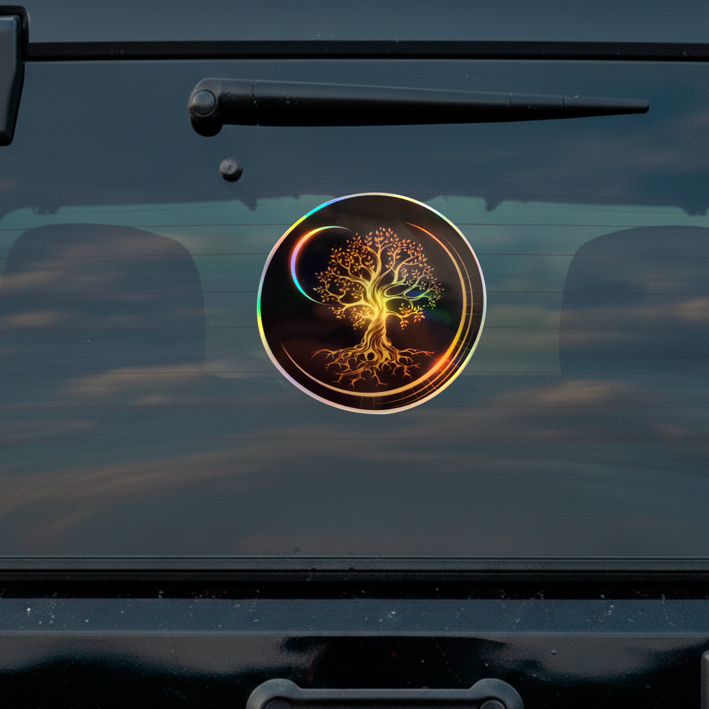 Tree of Life Holographic Sticker – Sacred Tree Vinyl Decal – 3.5" Round