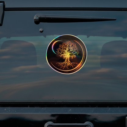 Tree of Life Holographic Sticker – Sacred Tree Vinyl Decal – 3.5" Round