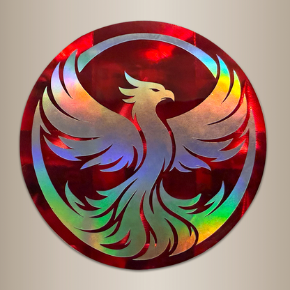 Holographic Silver & Red Phoenix Sticker - 3.5" 3D Effect Mythical Bird Decal