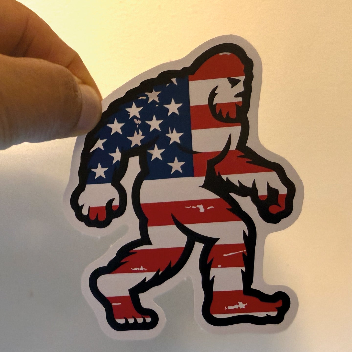 Patriotic Bigfoot US Flag Vinyl Sticker - 3" x 4" Full Color Die-Cut Decal