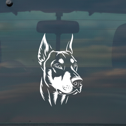 Doberman Head Vinyl Decal – Available in Black or White – Dog Breed Car Window Sticker – 6" Tall  Opción más larga: