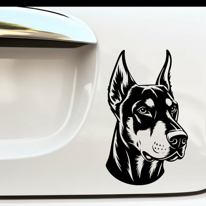 Doberman Head Vinyl Decal – Available in Black or White – Dog Breed Car Window Sticker – 6" Tall  Opción más larga: