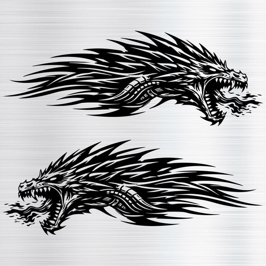 Tribal Dragon Head Decal Pack of 2 – 10 Inch Vinyl Stickers, Multiple Colors Available