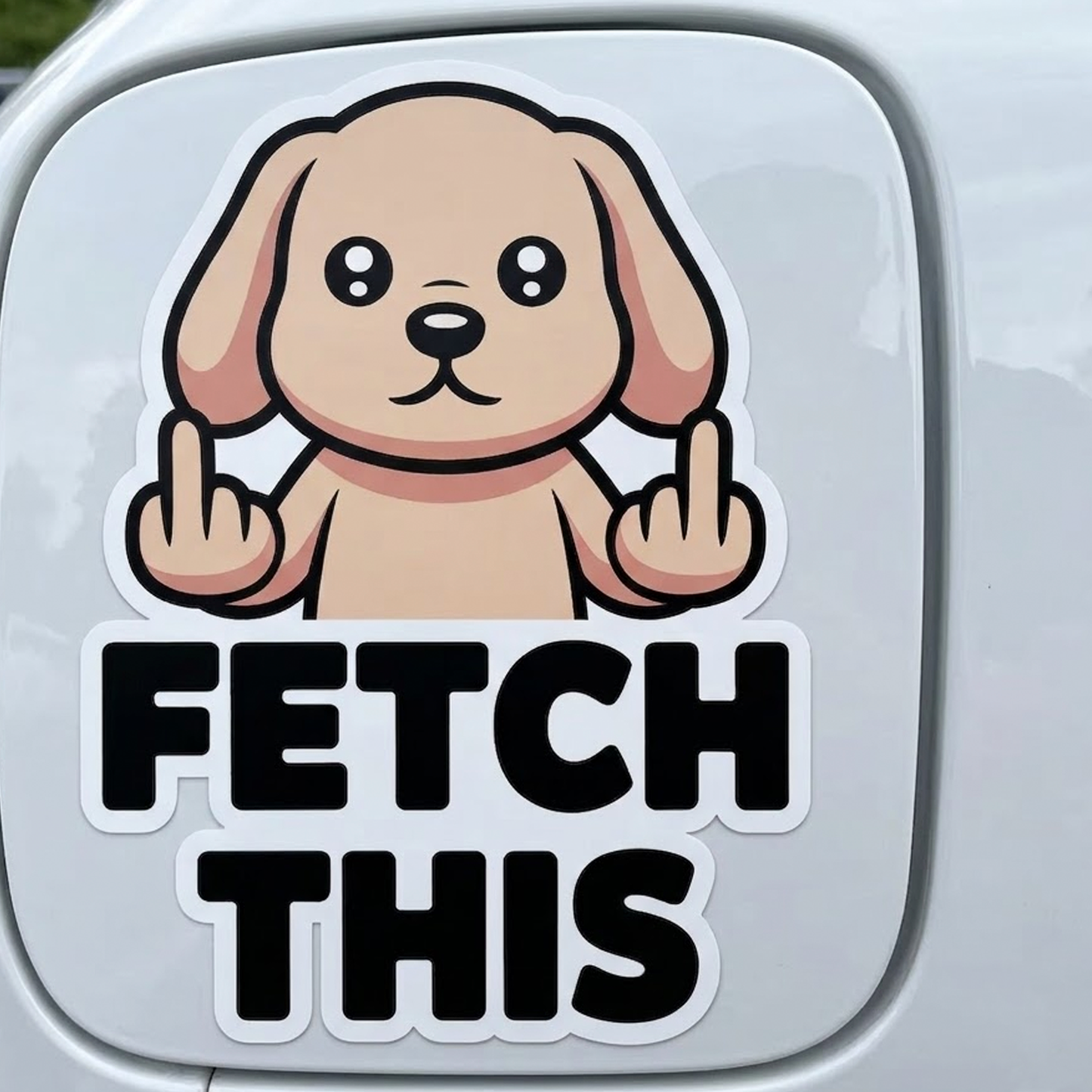 Funny Dog "Fetch This" Sticker – 4" Waterproof Vinyl Decal for Cars, Laptops & More