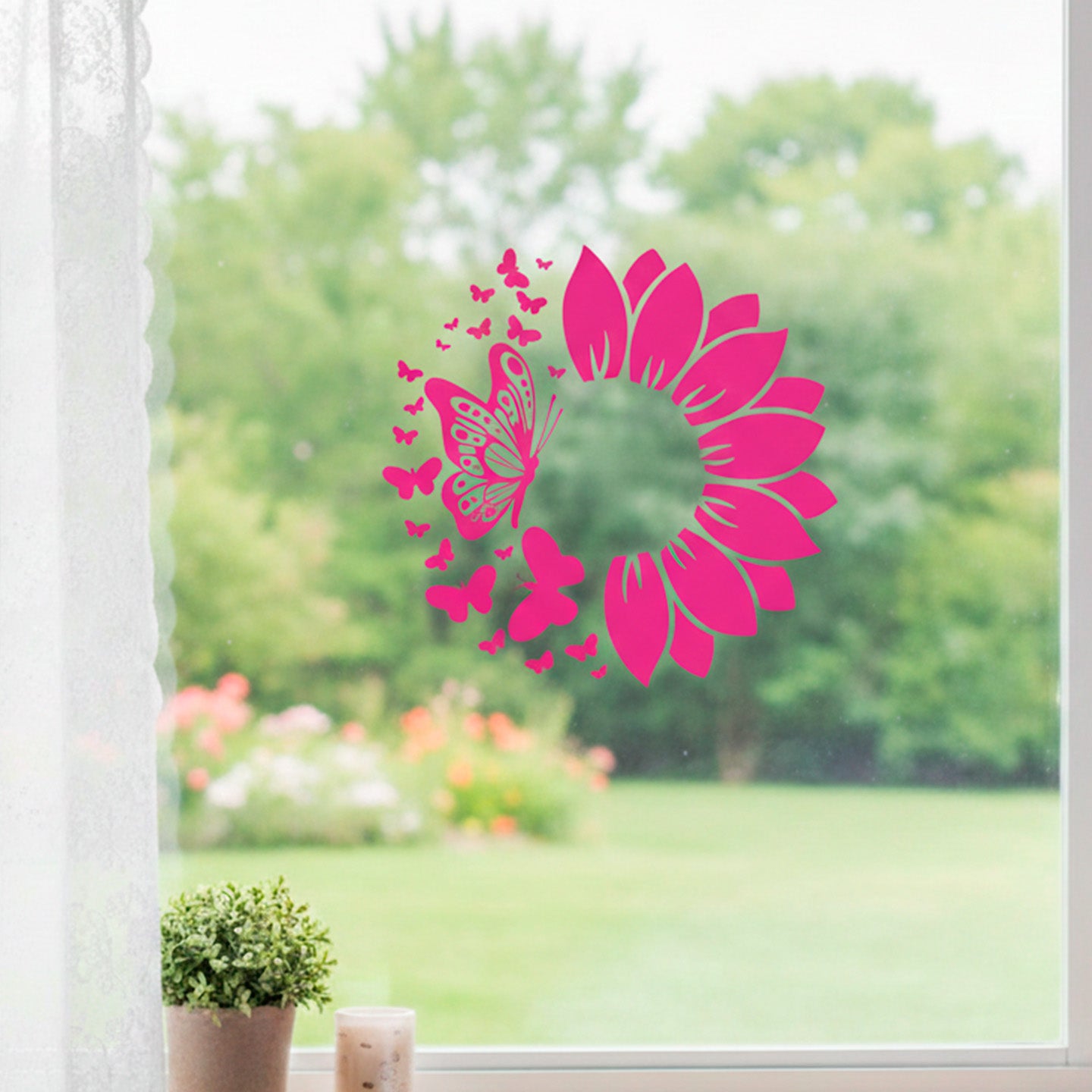 Sunflower & Butterfly Floral Vinyl Sticker 4x4 Inch – Choose Your Color