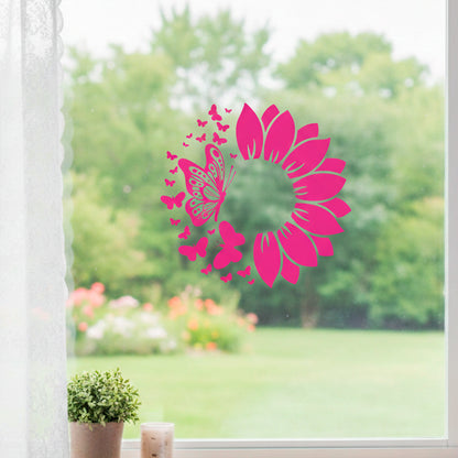 Sunflower & Butterfly Floral Vinyl Sticker 4x4 Inch – Choose Your Color