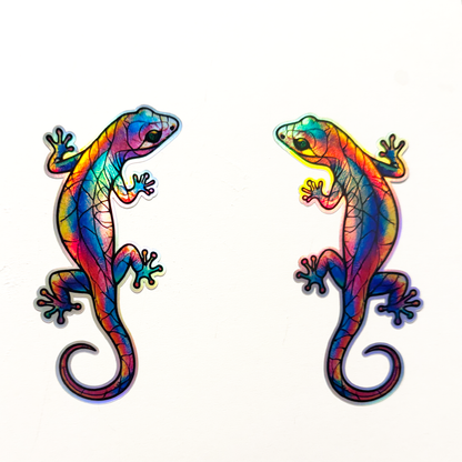 Holographic Gecko Sticker Pack - 5"x2.5" Colorful Lizard Vinyl Decals (2-Pack)