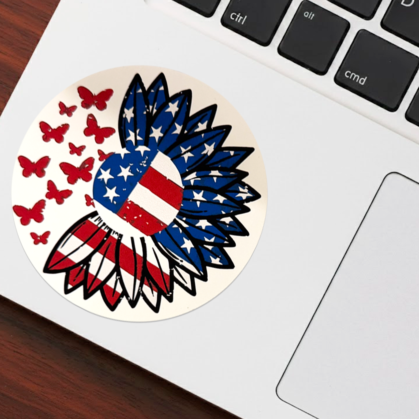 American Flag Sunflower Sticker – Patriotic Floral Vinyl Decal – Waterproof USA Pride Sticker – 3.5