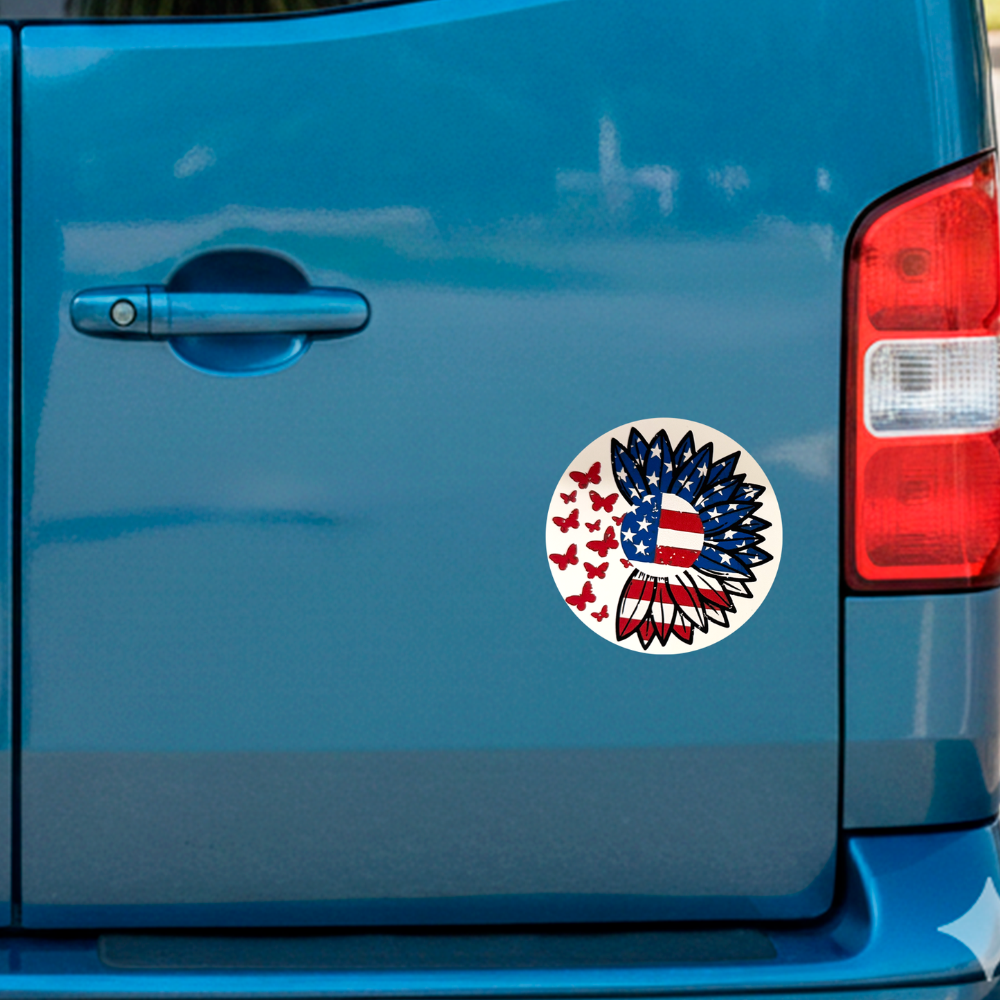 American Flag Sunflower Sticker – Patriotic Floral Vinyl Decal – Waterproof USA Pride Sticker – 3.5