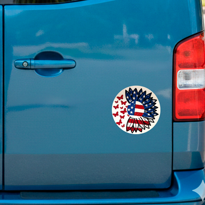 American Flag Sunflower Sticker – Patriotic Floral Vinyl Decal – Waterproof USA Pride Sticker – 3.5