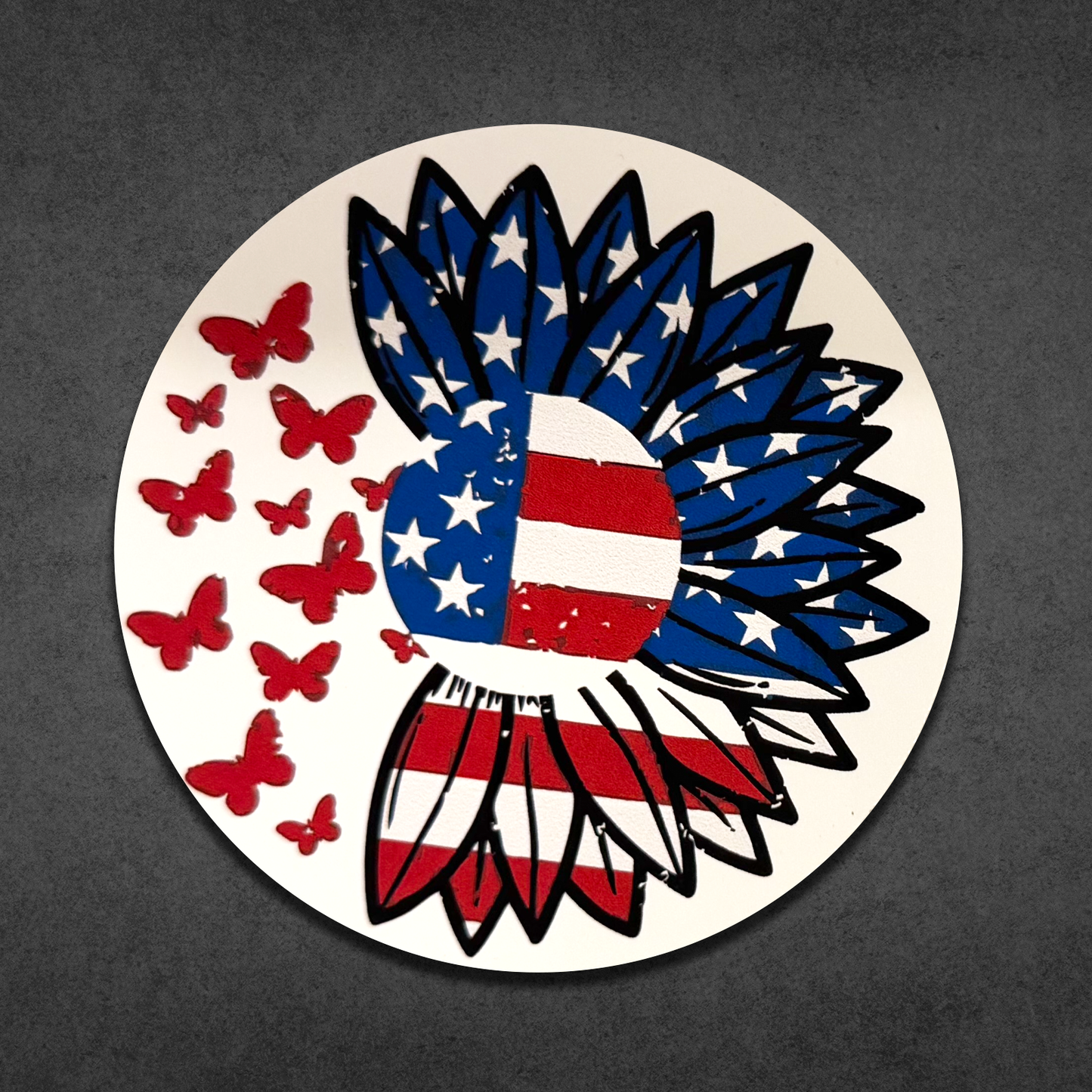 American Flag Sunflower Sticker – Patriotic Floral Vinyl Decal – Waterproof USA Pride Sticker – 3.5