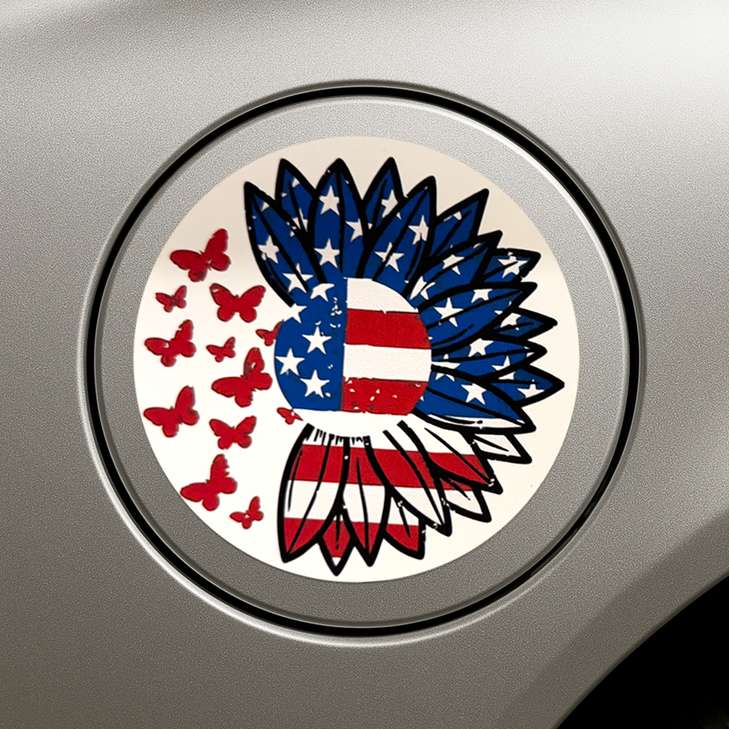 American Flag Sunflower Sticker – Patriotic Floral Vinyl Decal – Waterproof USA Pride Sticker – 3.5