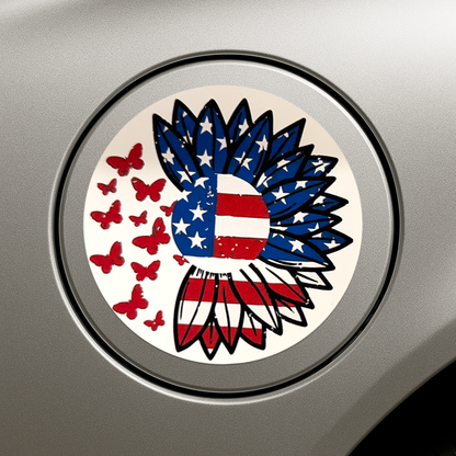 American Flag Sunflower Sticker – Patriotic Floral Vinyl Decal – Waterproof USA Pride Sticker – 3.5