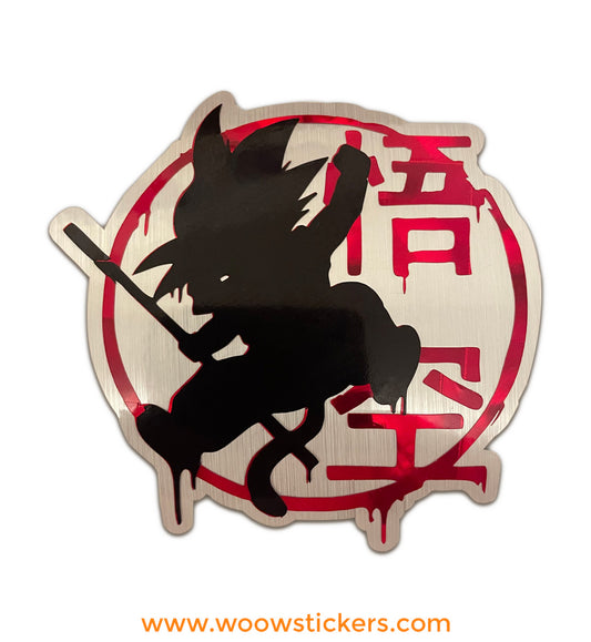 Brushed Metal Look with Red Holographic Goku Silhouette