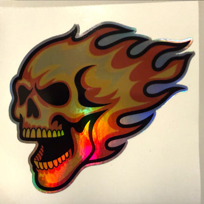 Holographic Skull Flame Decal Set - 2 Pack (Left & Right) for Cars, Motorcycles & Laptops