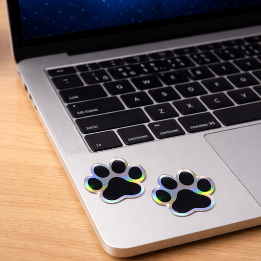 Cute Paw Print Holo Stickers (4 Pack) – 2 Inch Waterproof Vinyl Decals