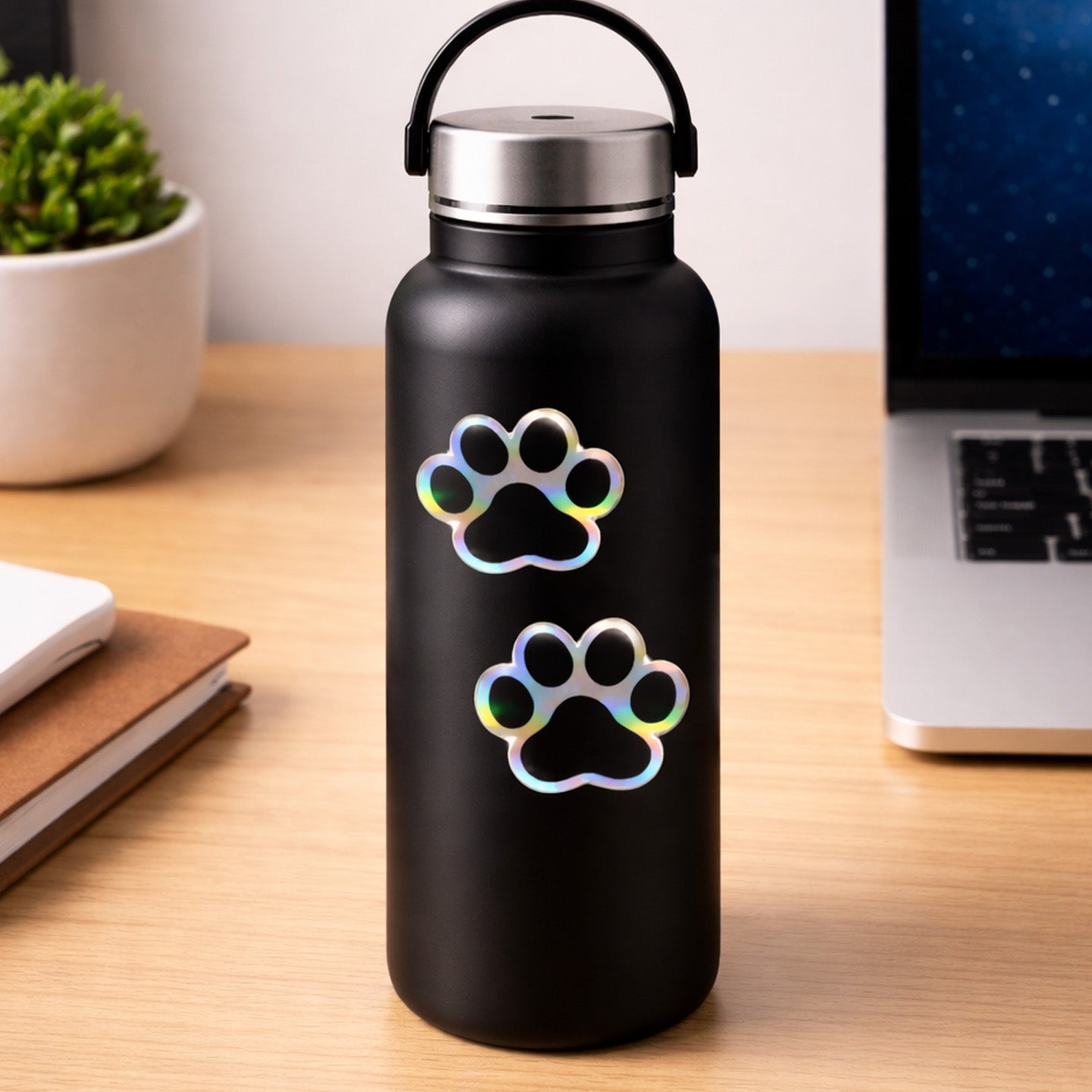 Cute Paw Print Holo Stickers (4 Pack) – 2 Inch Waterproof Vinyl Decals