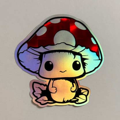 Holographic Cute Axolotl Mushroom Sticker - 3"x3" Kawaii Vinyl Decal