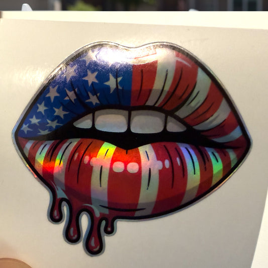 American Flag Lips Sticker Decal 3" x 3" Waterproof Vinyl Patriotic USA Lips