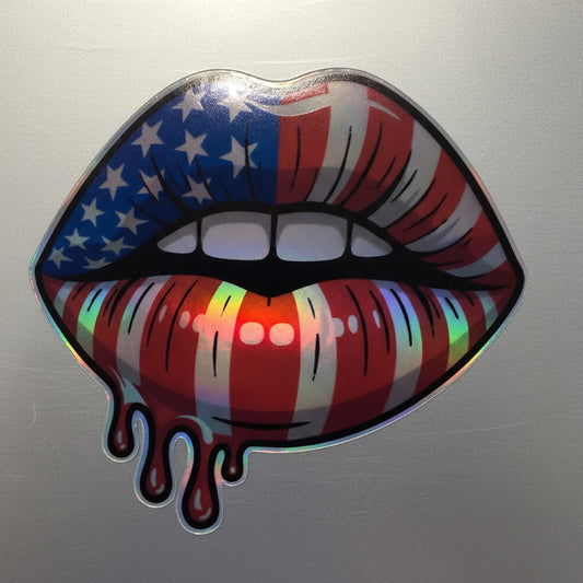 American Flag Lips Sticker Decal 3" x 3" Waterproof Vinyl Patriotic USA Lips
