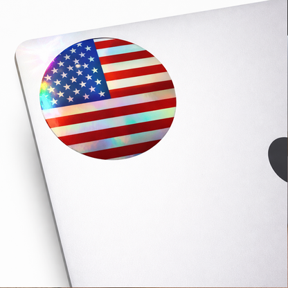 USA Flag Holographic Decal Pack of 2 – 3 Inch Waterproof Vinyl Stickers