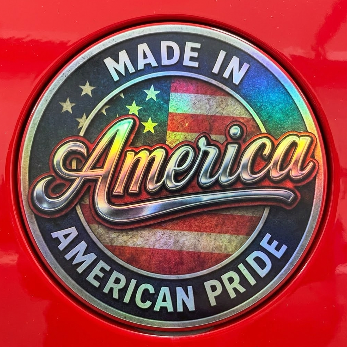 Made In America Holographic Sticker – American Pride Vinyl Decal – 3.5" Round
