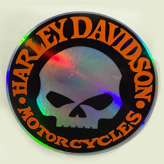 Harley Skull Holographic Sticker 3.5" – Orange Harley Davidson Decal for Cars, Motorcycles, Toolboxes, Laptops