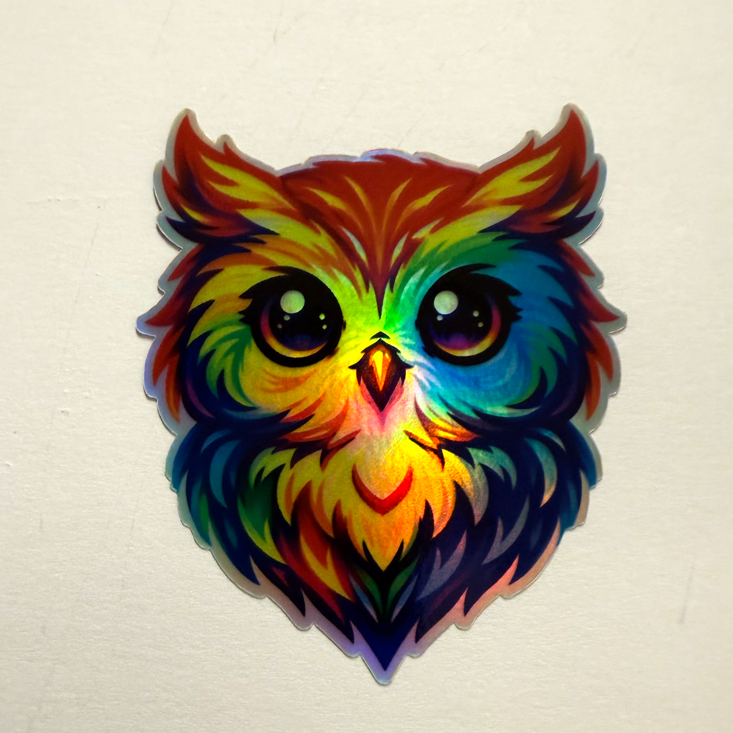 Holographic Psychedelic Owl Sticker - 3"x3" Fire Eyes Mystic Bird Vinyl Decal