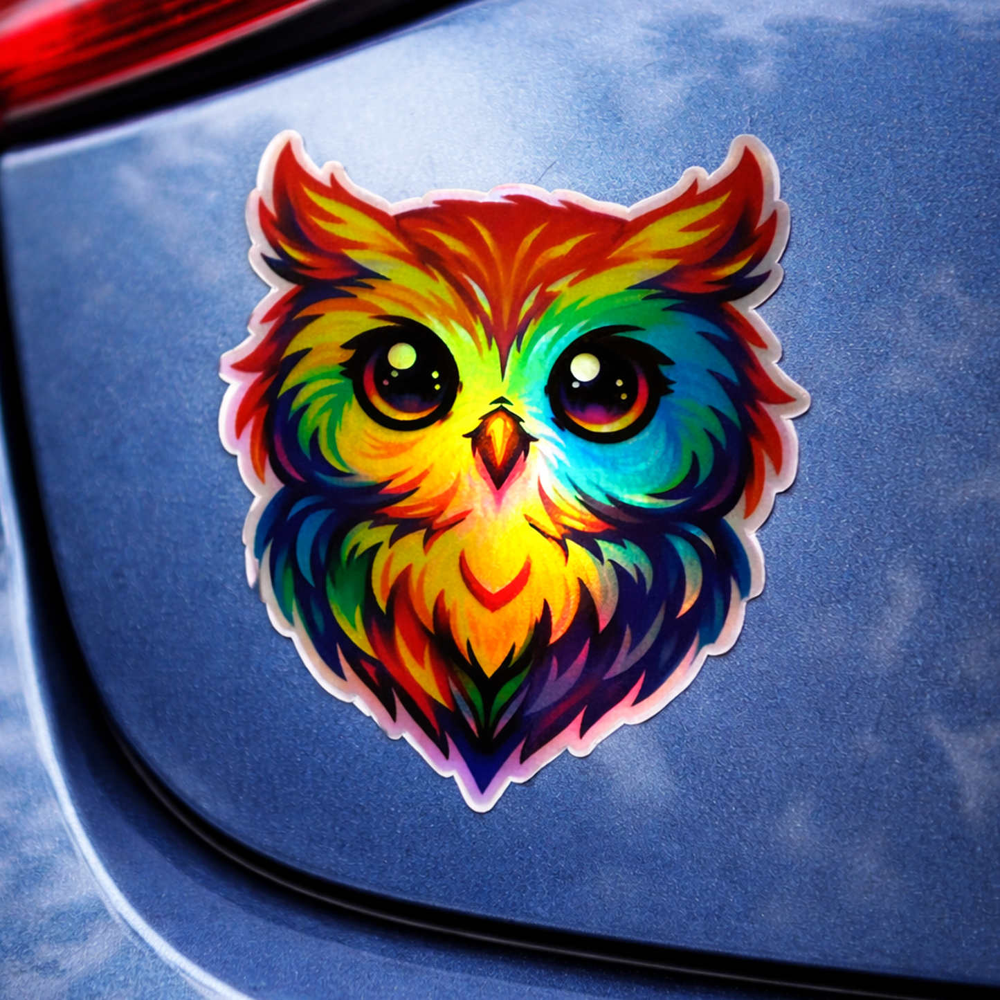 Holographic Psychedelic Owl Sticker - 3"x3" Fire Eyes Mystic Bird Vinyl Decal
