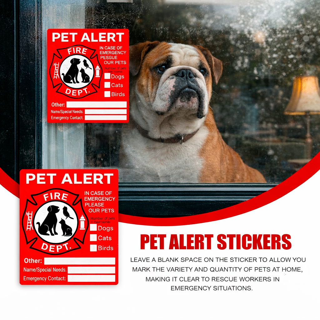 Emergency Pet Alert Fire Rescue Stickers - 4 Pack Premium Vinyl Decal (4" x 4.5")